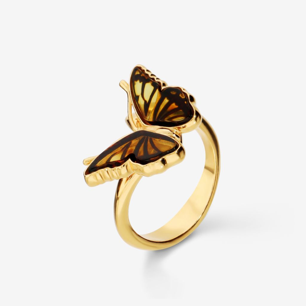 Italian Handmade Genuine Amber Butterfly Ring