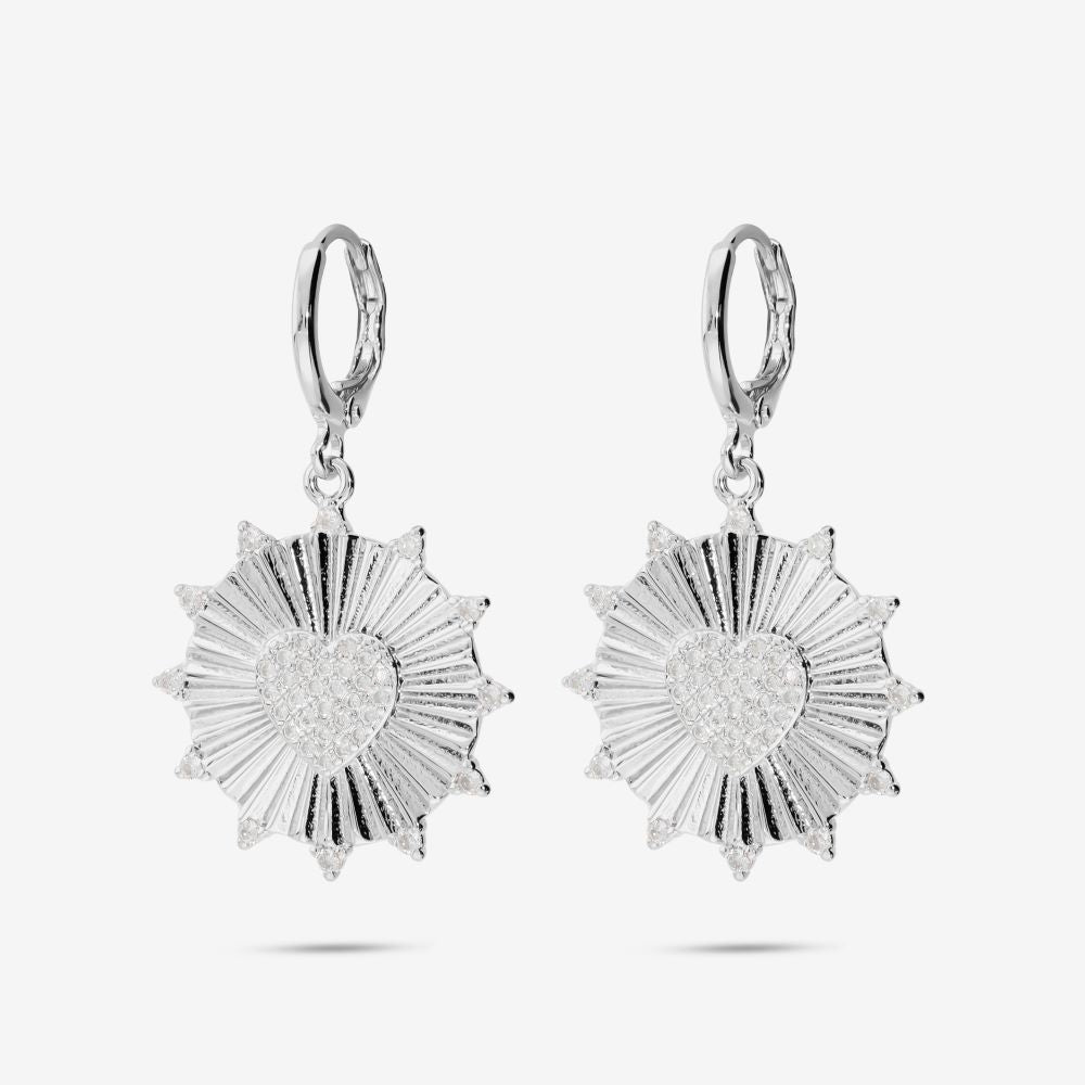 Italian Sunburst With Pave Heart Earrings