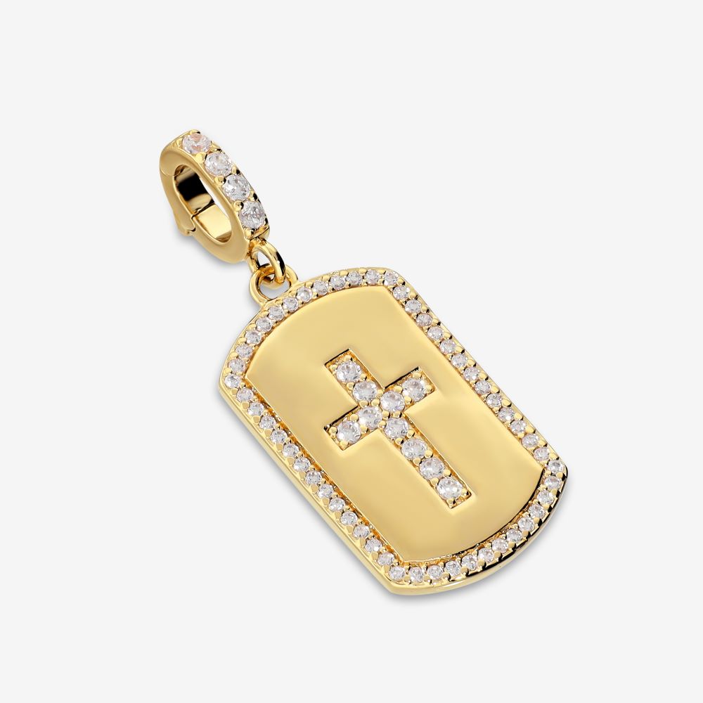 Italian Tag Style Stone Cross Enhancer Pendant