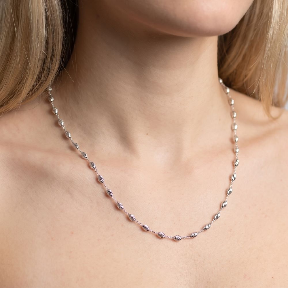 Italian 3D Diamond Cut Bead Necklace, White