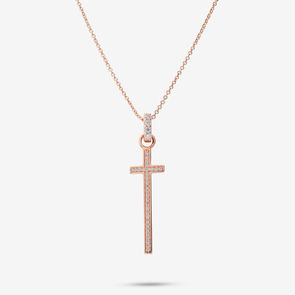 Italian Long Stone Cross Pendant With Chain