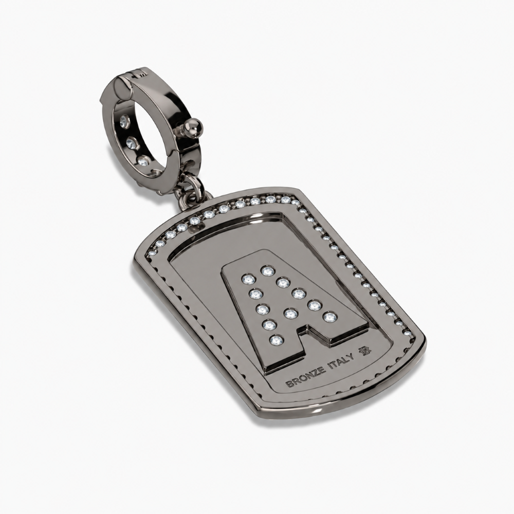 Italian Tag Style Initial Stone Enhancer, Black