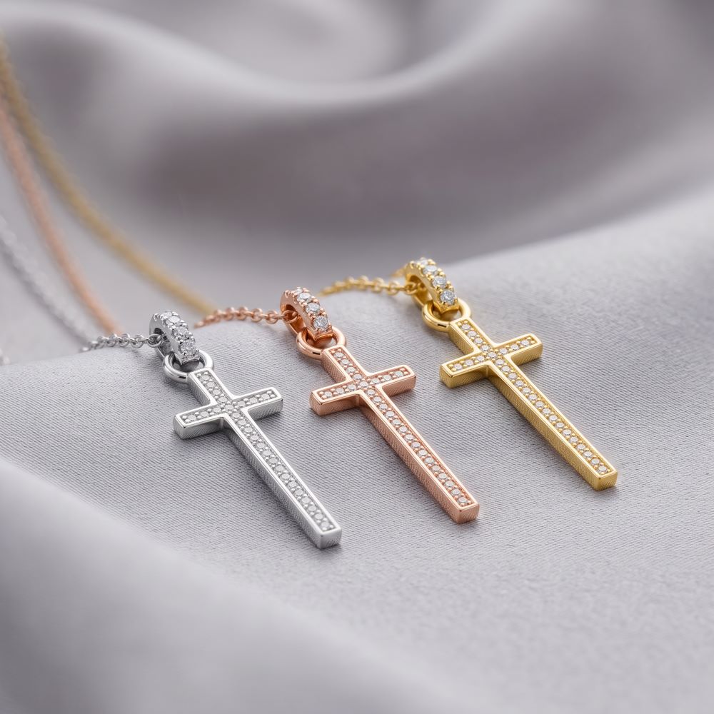 Italian Long Stone Cross Pendant With Chain
