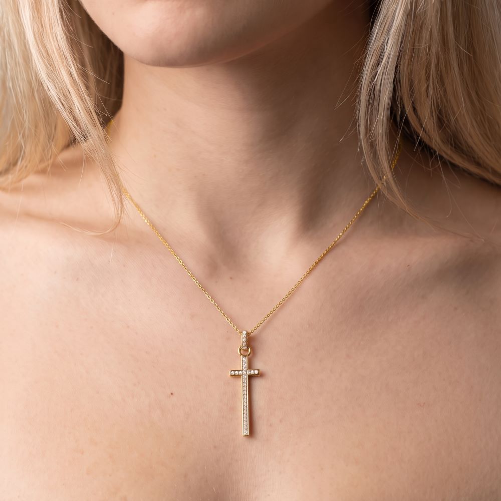 Italian Long Stone Cross Pendant With Chain