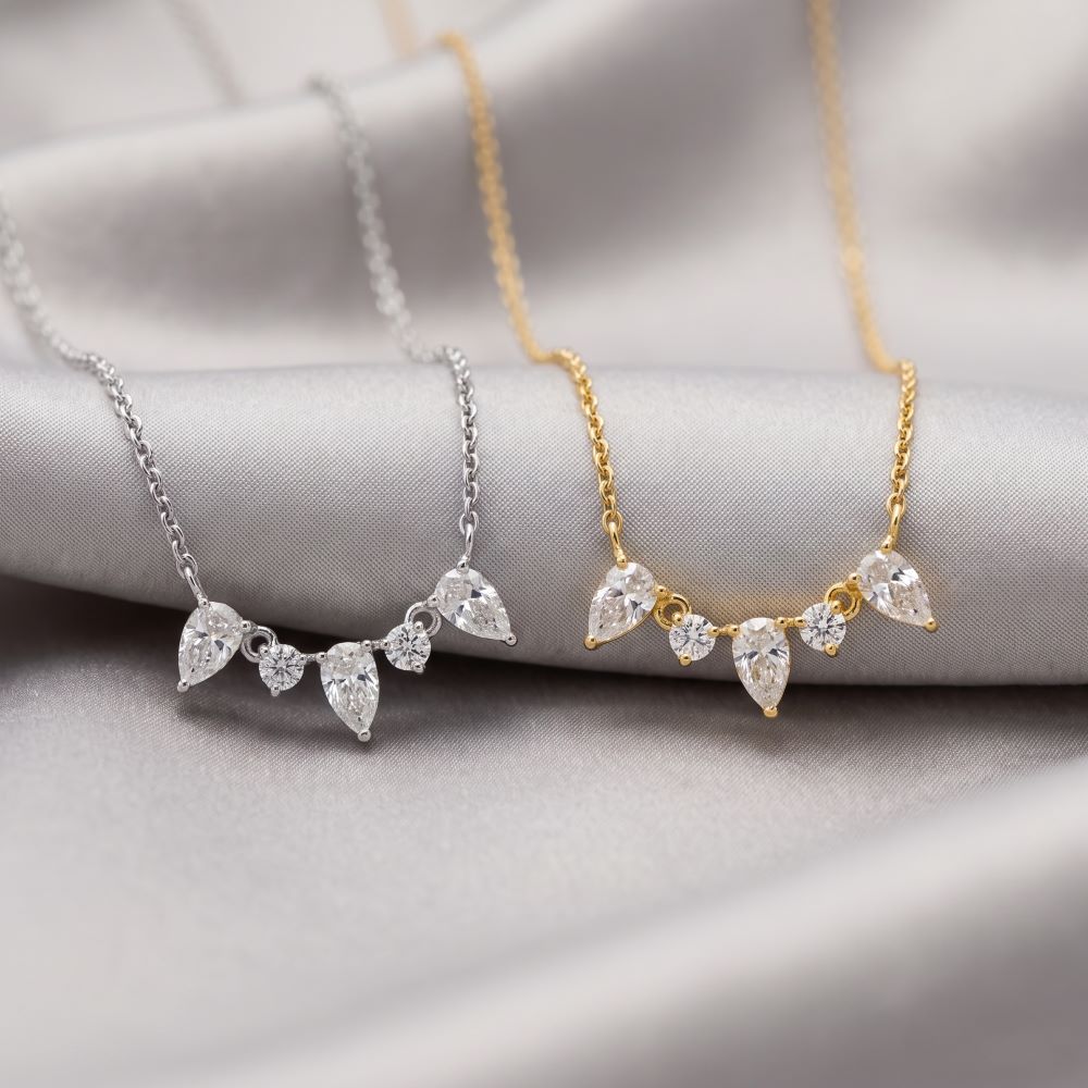 Italian Pear And Round Diamond Necklace, Lab Grown