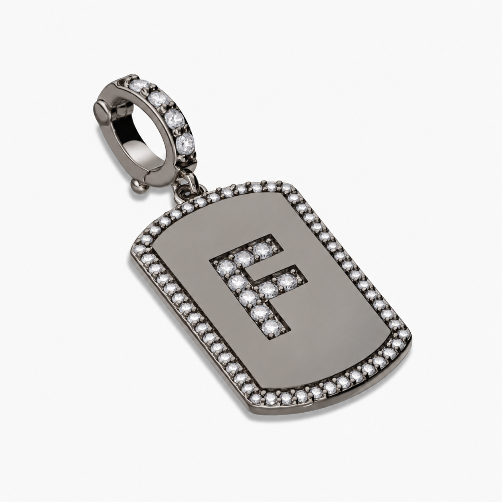 Italian Tag Style Initial Stone Enhancer, Black