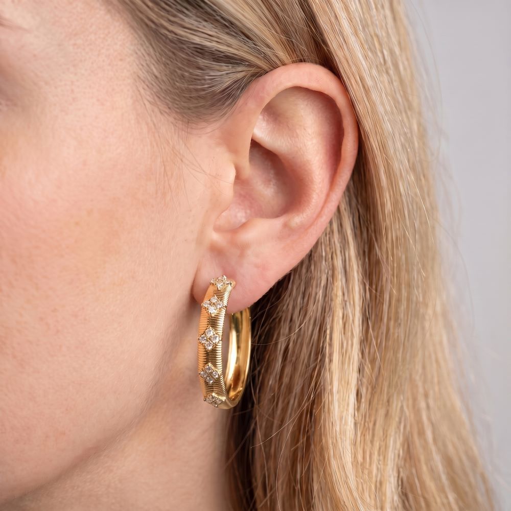 Italian Handmade Couture Texture Luxury Hoop Earrings With Stones