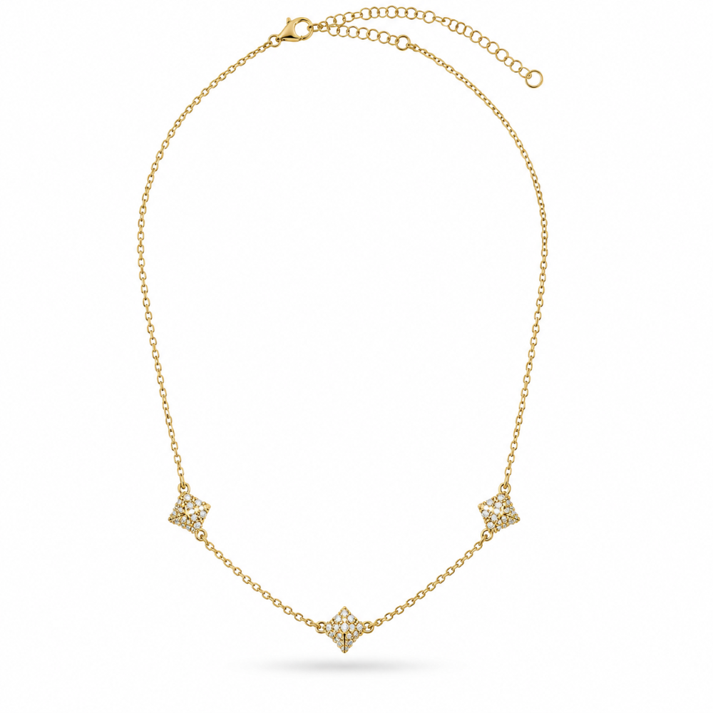 Italian Couture Inspired Pave' Triple Pyramid Necklace