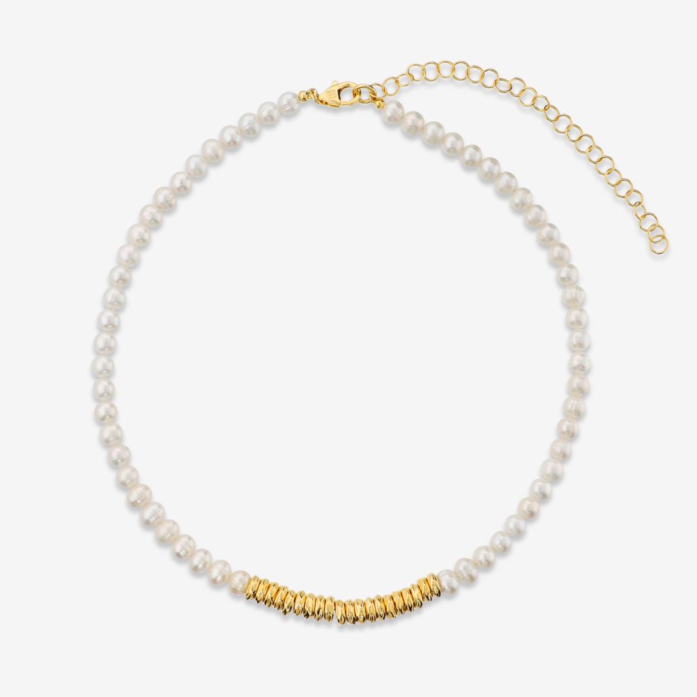 Italian Freshwater Pearl Necklace With Center Rings