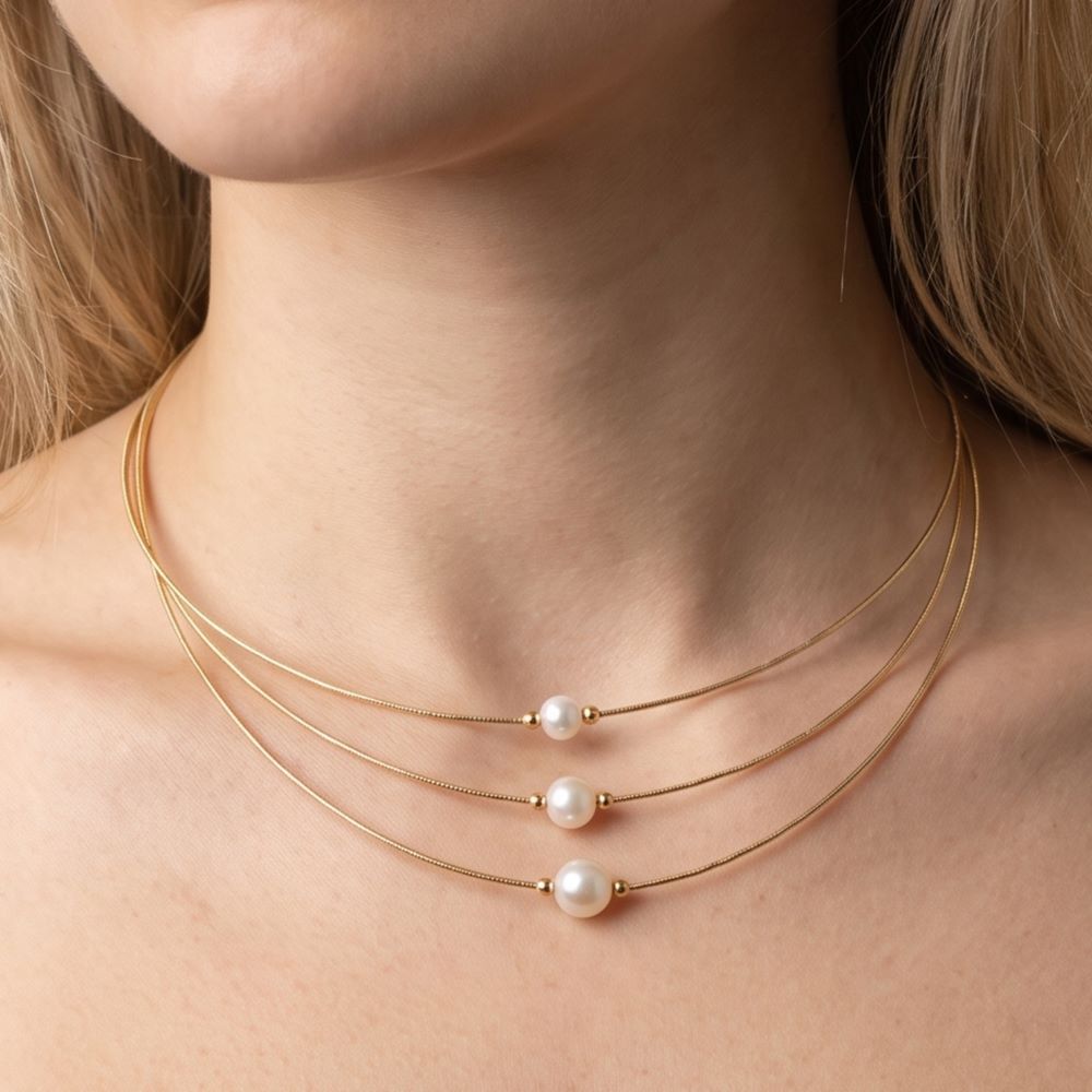 Italian Triple Pearl Omega Necklace, Yellow