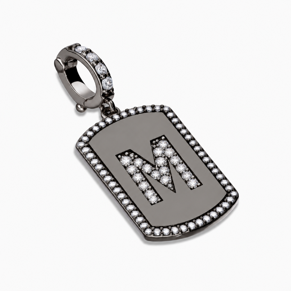Italian Tag Style Initial Stone Enhancer, Black