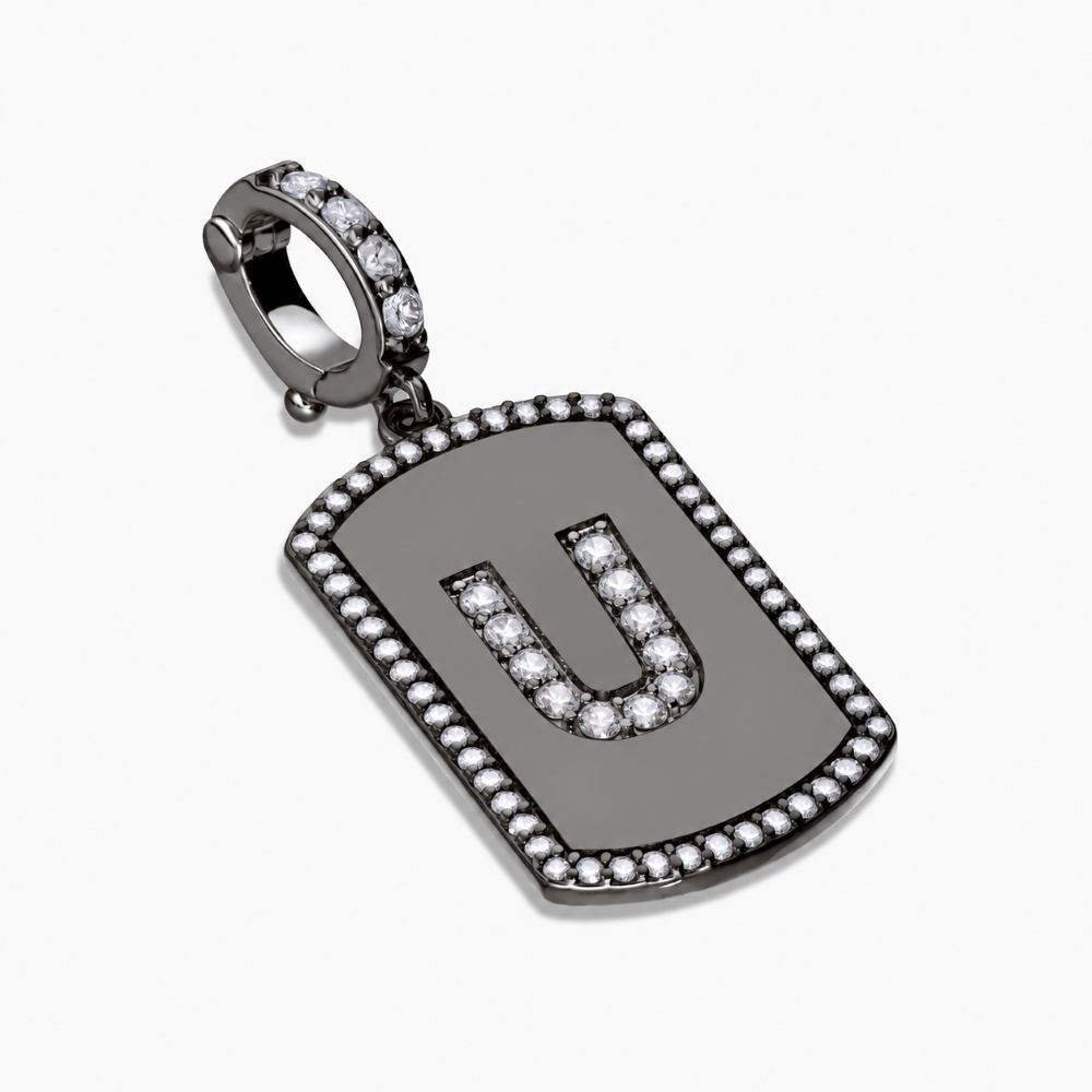 Italian Tag Style Initial Stone Enhancer, Black