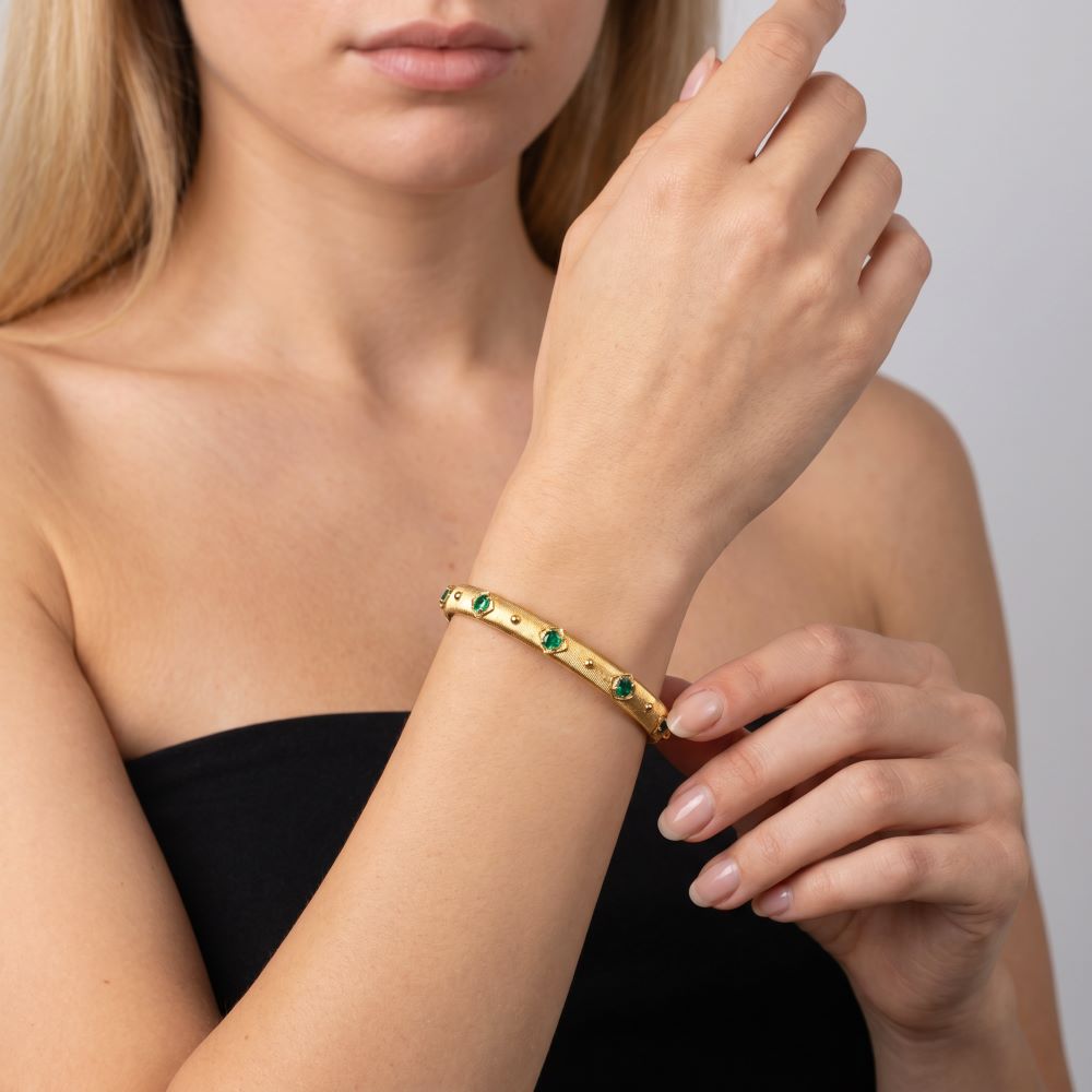 Italian Handmade Couture Texture Luxury Bangle With Stones, Yellow