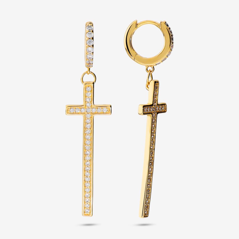 Italian Long Cross Stone Earrings