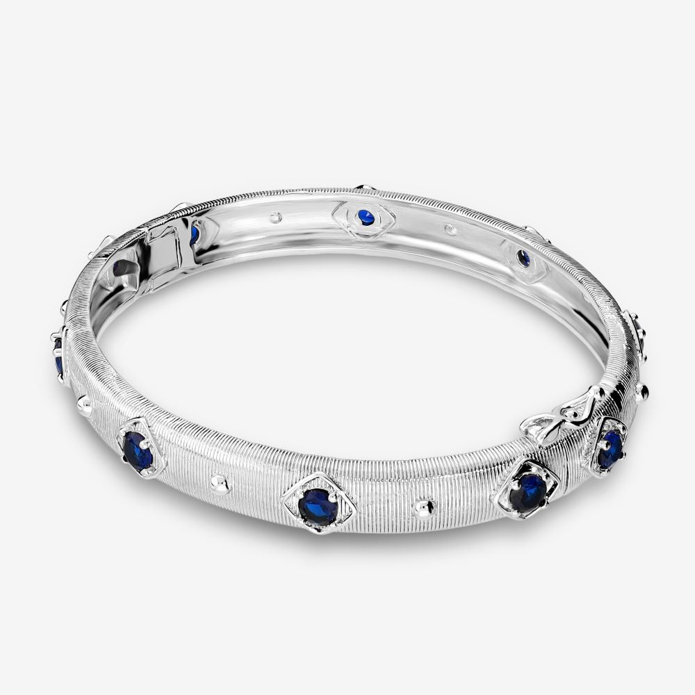 Italian Handmade Couture Texture Luxury Bangle With Stones, White