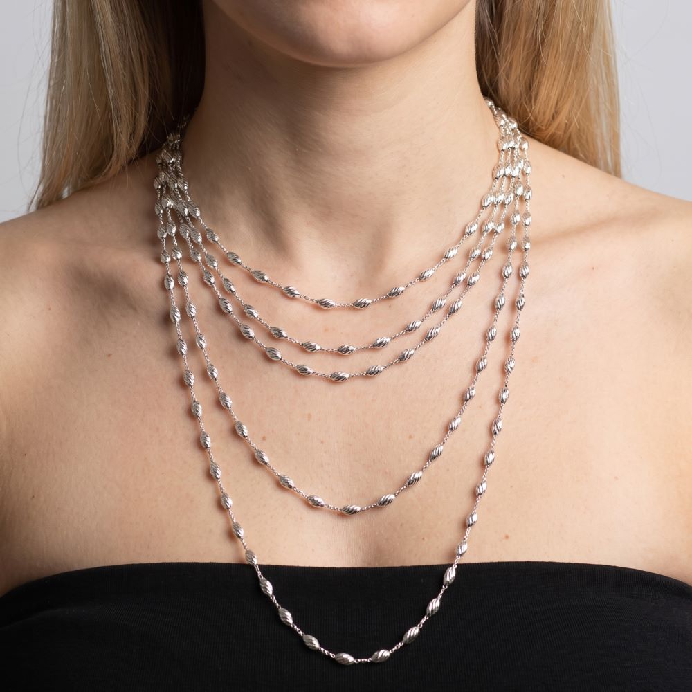 Italian 3D Diamond Cut Bead Necklace, White