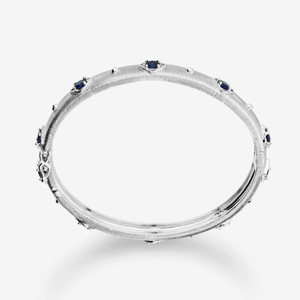 Italian Handmade Couture Texture Luxury Bangle With Stones, White