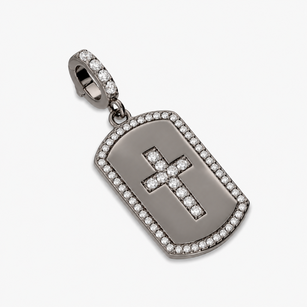 Italian Tag Style Stone Cross Enhancer Pendant, Black