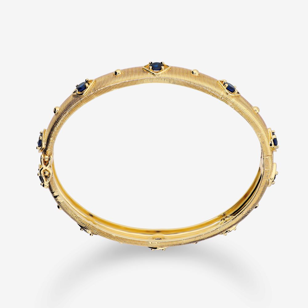 Italian Handmade Couture Texture Luxury Bangle With Stones, Yellow
