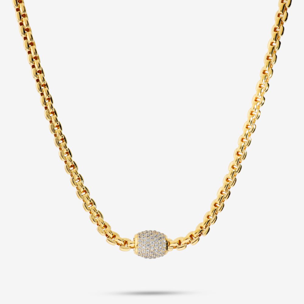 Italian Look Of Fine Status Link Necklace With Pave, Yellow