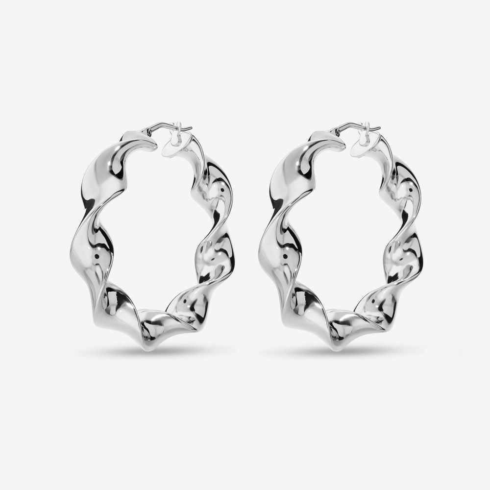 Italian Lucente Ribbon Twist 1.5" Hoop Earrings
