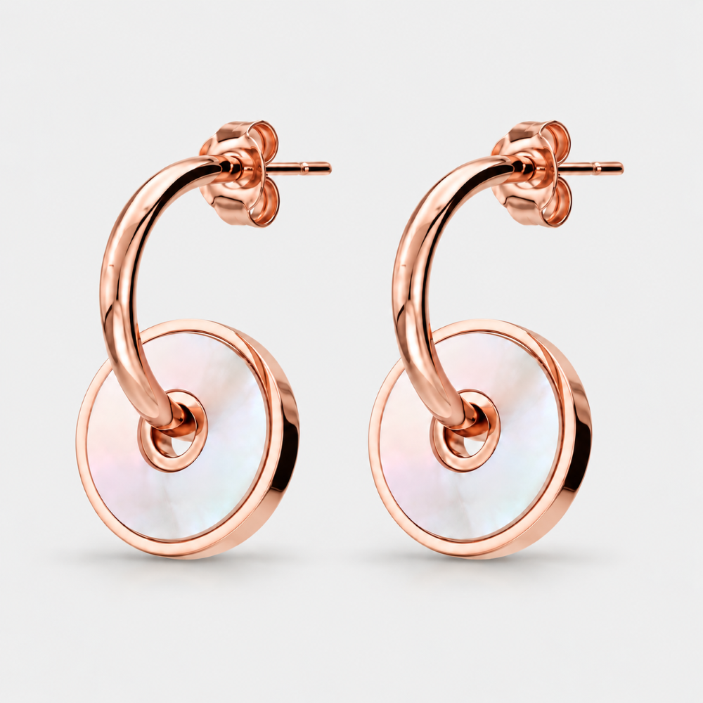 Italian Hoop Earrings with Mother of Pearl Discs