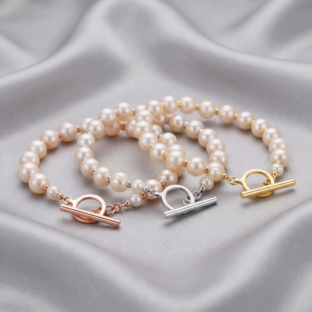 Italian Large Pearl Bracelet With T Bar