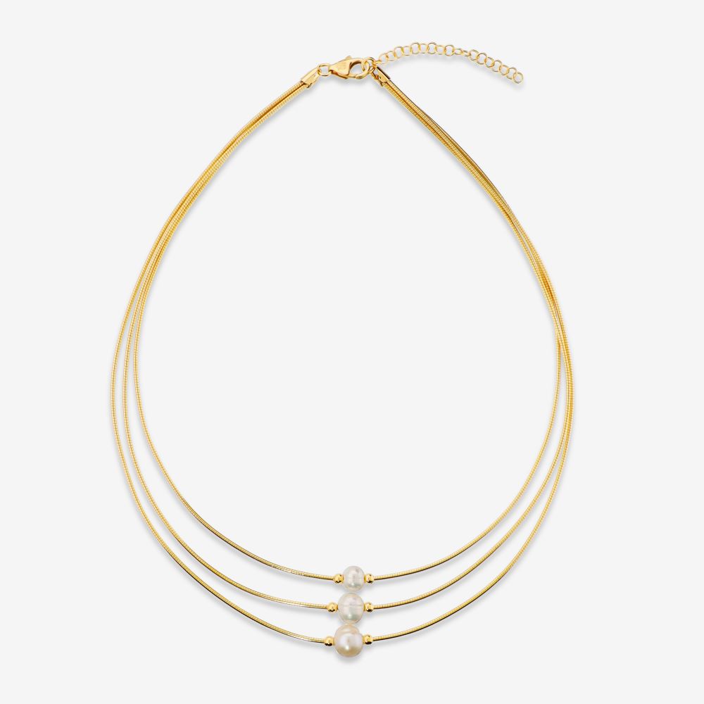 Italian Triple Pearl Omega Necklace, Yellow