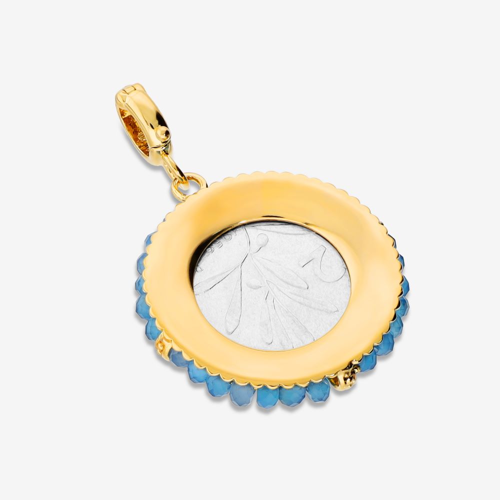 Italian Handmade Bee Lire Enhancer With Gemstone Frame, Yellow Gold