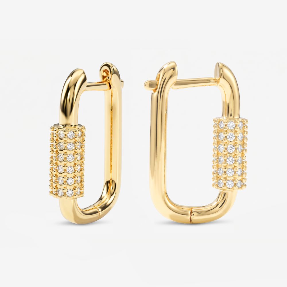 Italian Couture Inspired Carabiner Style Hoop Earrings with Pave'