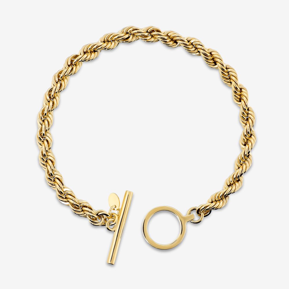 Italian Solid Rope Bracelet With T-Bar, 19gr Sterling Silver