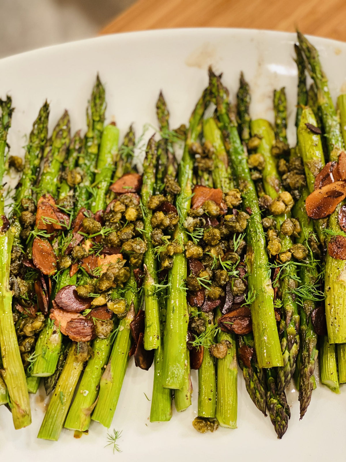 Roasted Asparagus With Buttered Almonds, Capers and Dill