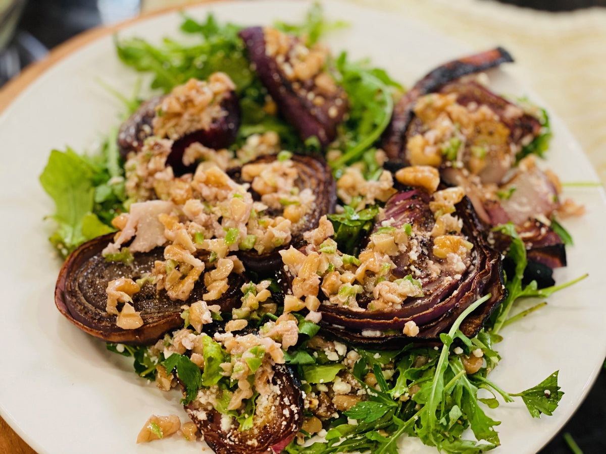 Red Onions With Walnut Salsa Salad