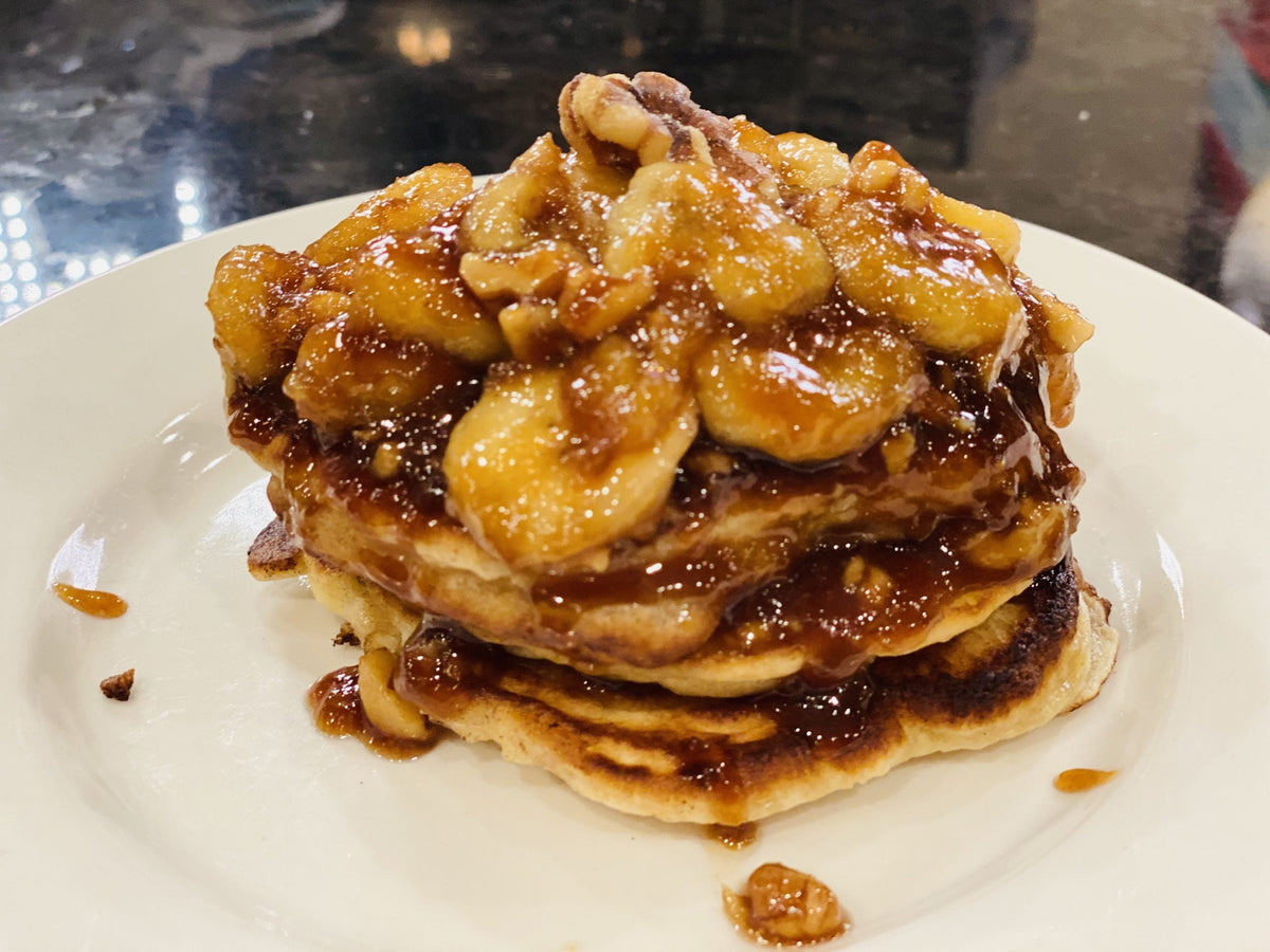 Walnut and Bananas Foster Pancakes