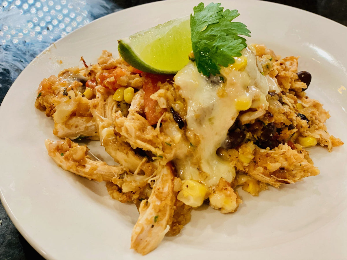 Cheesy Chicken & Black Bean Cauli Rice