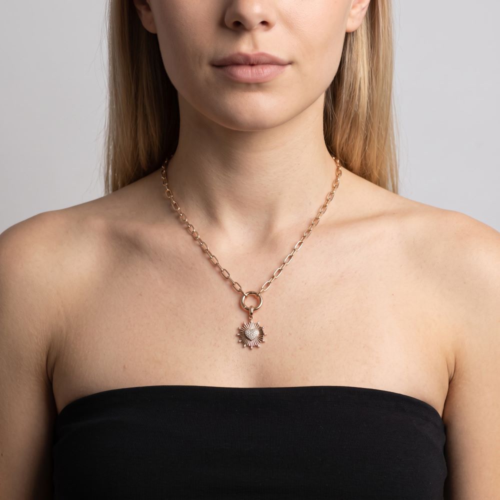 Italian Sunburst With Pave Heart Pendant/Enhancer