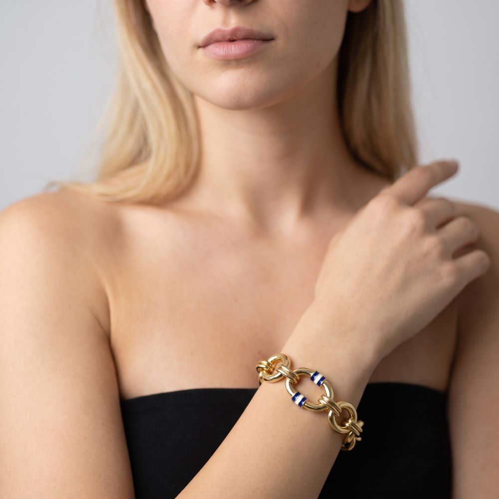 Italian Handmade Bespoke Status Link And Enamel Bracelet, Yellow Gold
