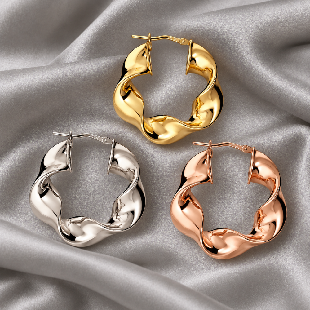 Italian Lucente Ribbon Twist 1.5" Hoop Earrings