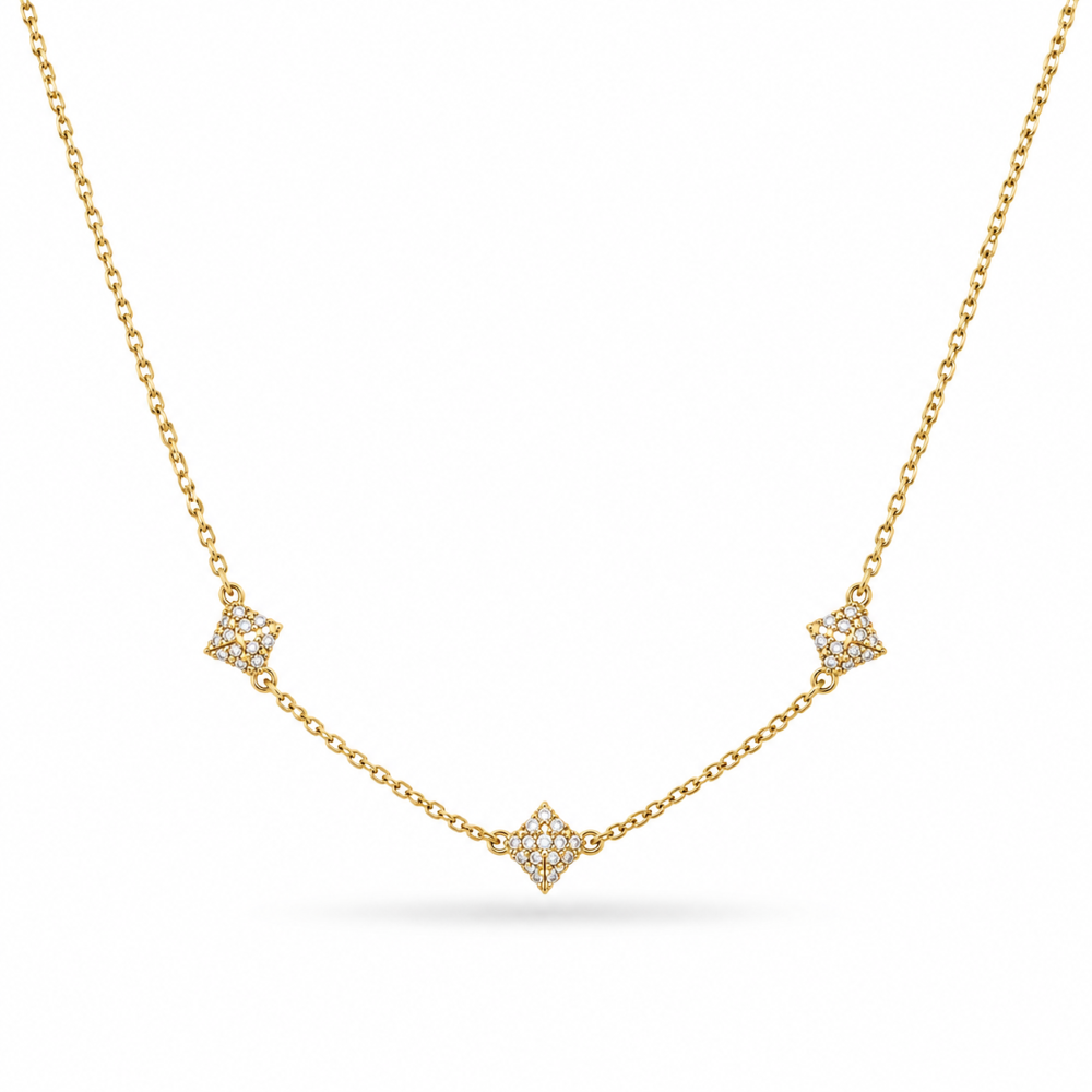 Italian Couture Inspired  Pave' Triple Pyramid Necklace