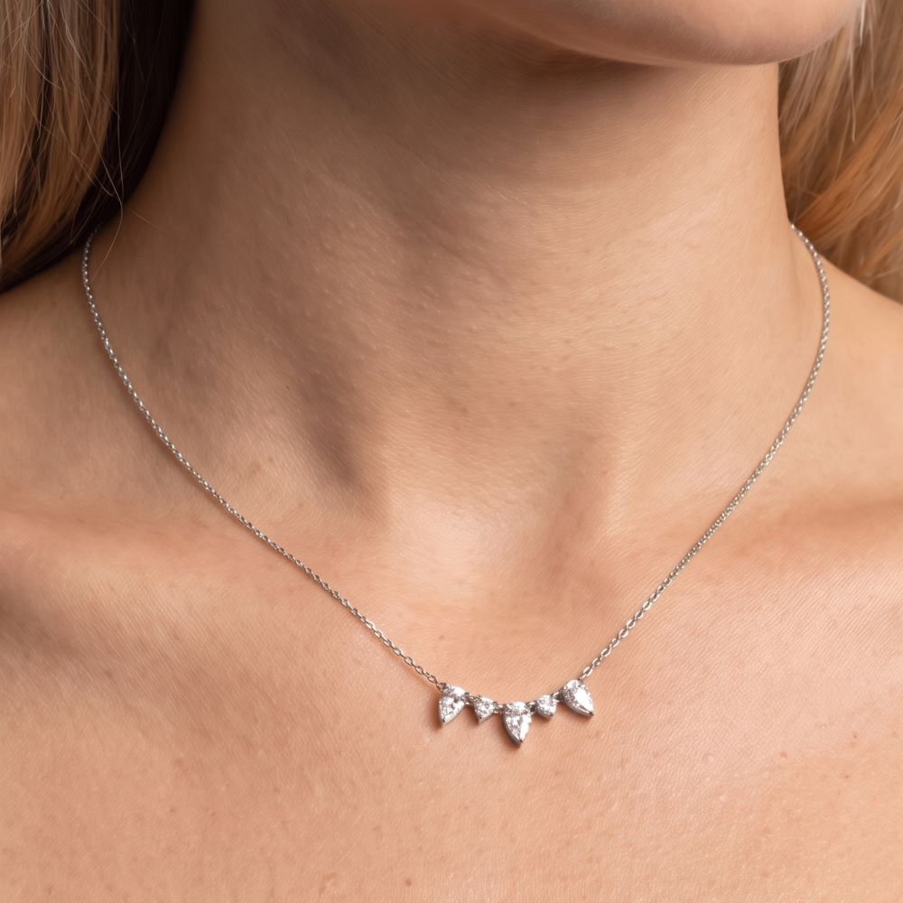 Italian Pear And Round Diamond Necklace, Lab Grown