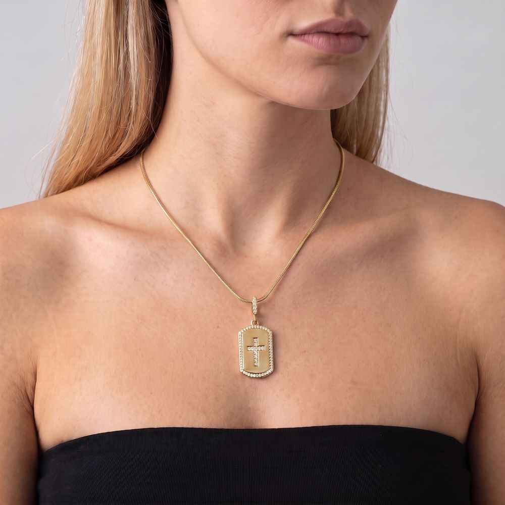 Italian Tag Style Stone Cross Enhancer Pendant