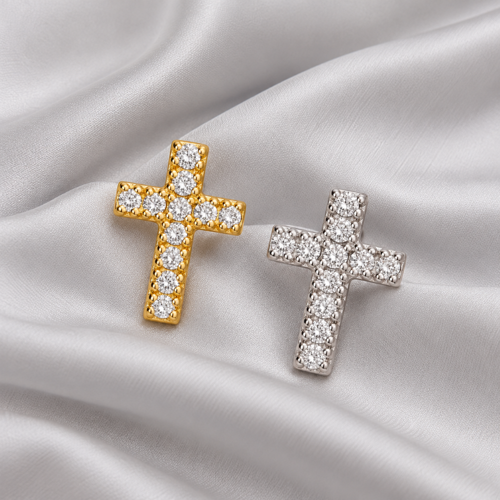 Italian Perfect Size Lab Grown Diamond Cross Earrings
