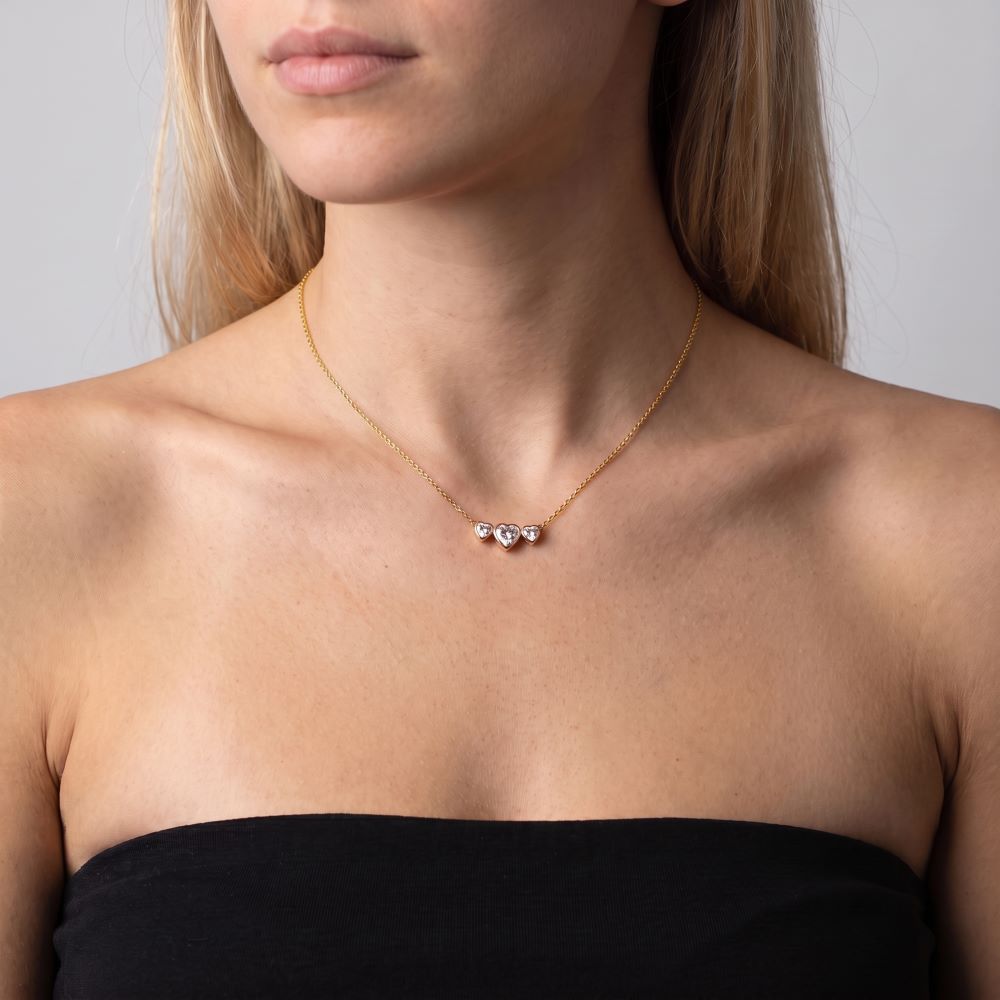 Italian Bezel Set Triple Heart Necklace