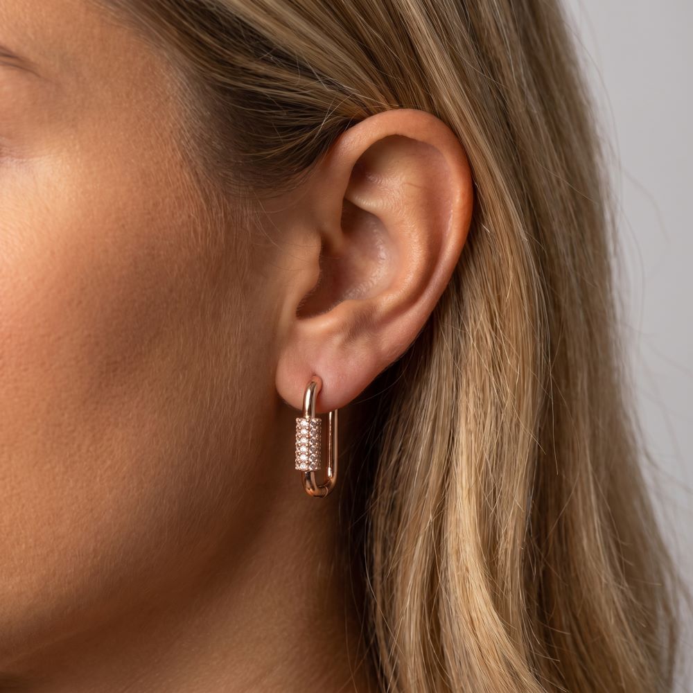 Italian Couture Inspired Carabiner Style Hoop Earrings with Pave'