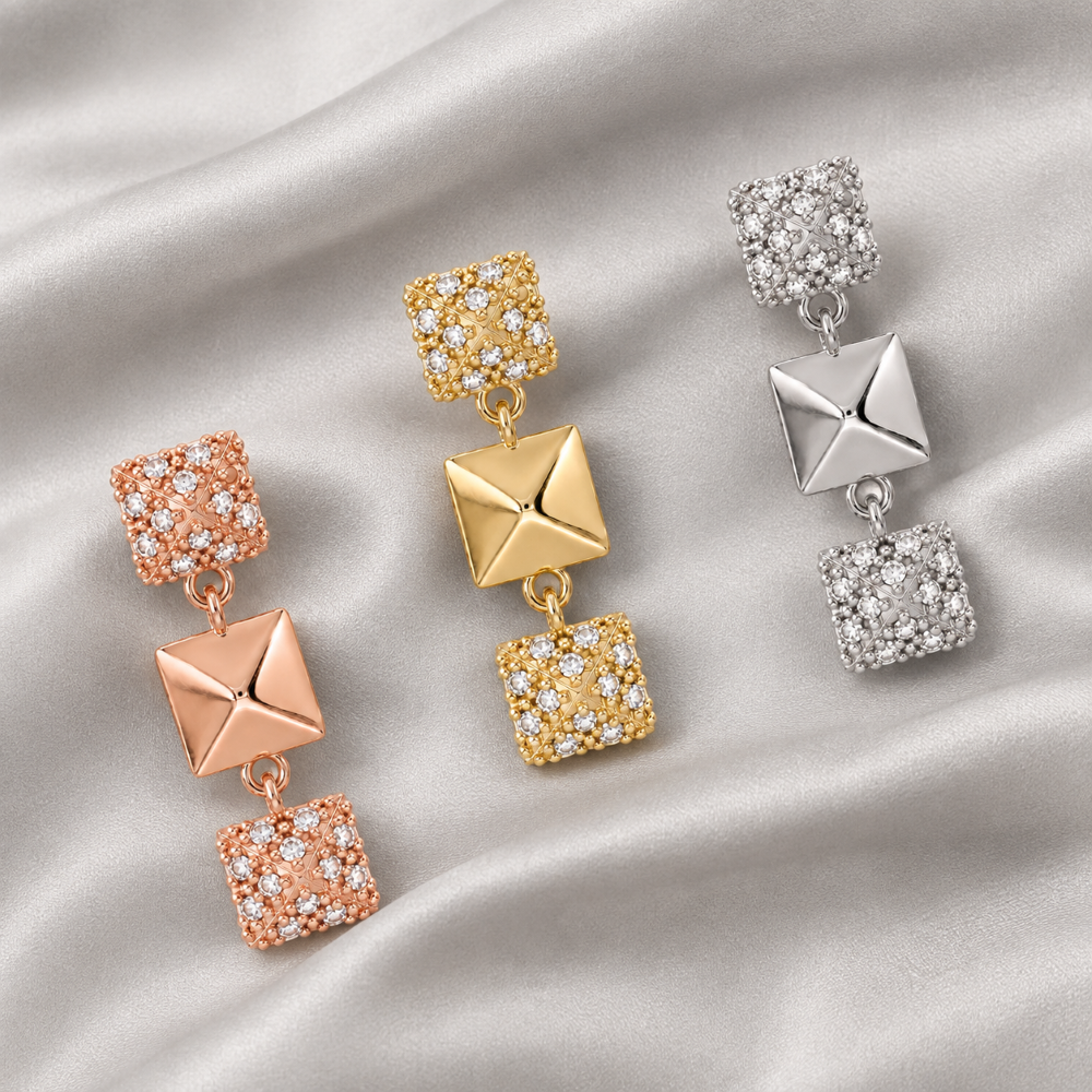 Italian Couture Inspired Pyramid Pave' Drop Earrings
