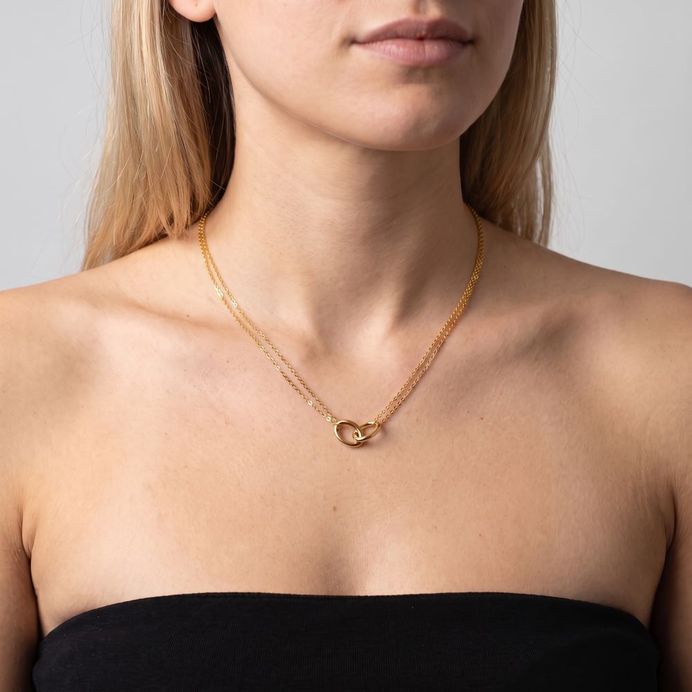 Italian Fine Double Chain Necklace With Interlocking Rings
