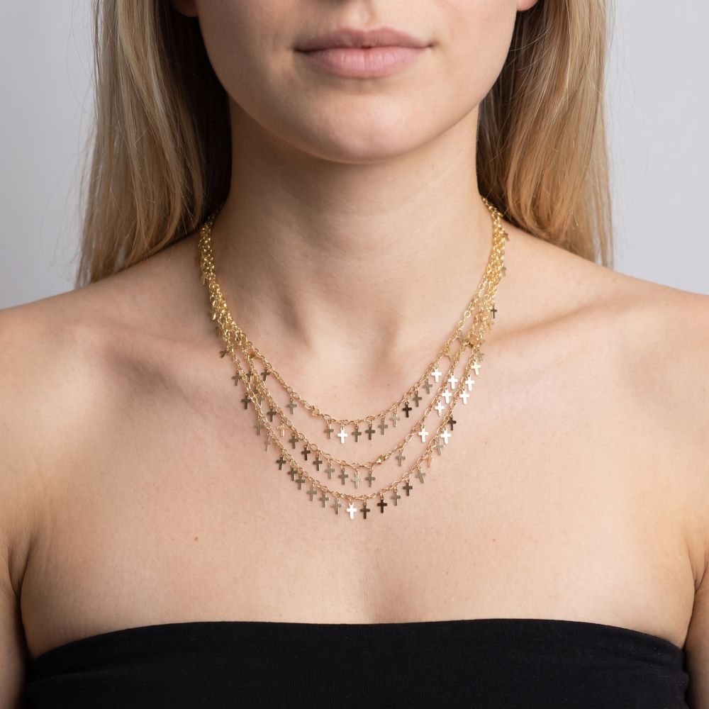 Italian Handmade Triple Strand Petite Cross Necklace