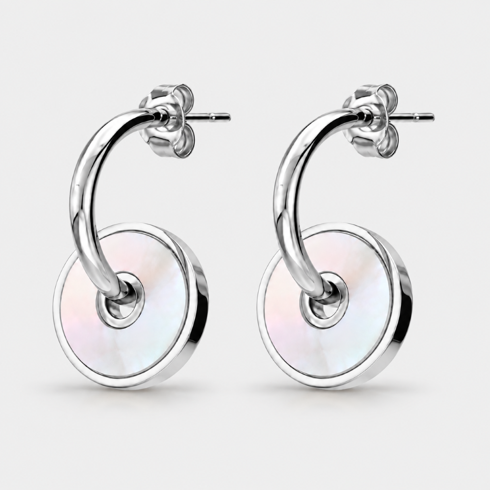 Italian Hoop Earrings with Mother of Pearl Discs