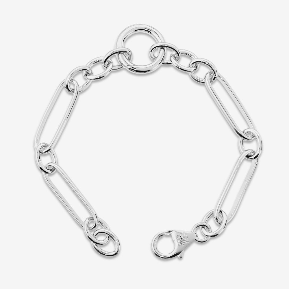 Italian Handmade Alternating Status Link With Center Ring Bracelet