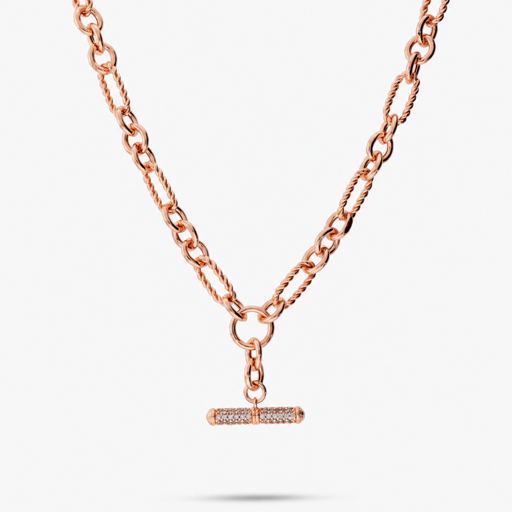 Italian Status Textured Link Necklace with Pave T-Bar